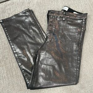Frame black and gray metallic coated straight jeans